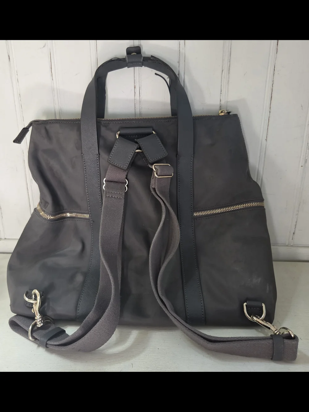 Henri Bendel Grey Convertible Backpack Clutch Crossbody Bag Tote Purse